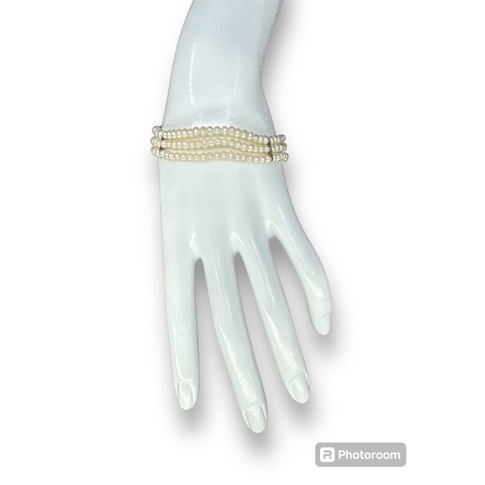 VTG Three Layer Genuine White Bracelet Sterling Silver Clasps